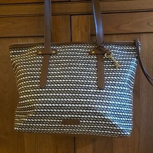Fossil Brown and Cream Geometric Tote Bag